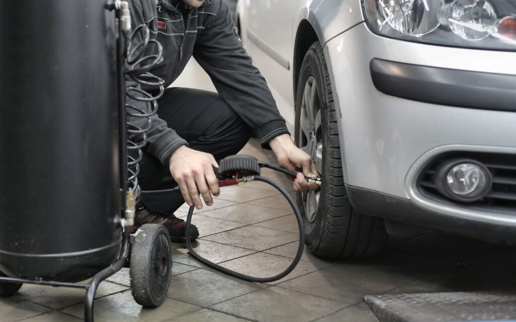 Car tyre maintenance and pressure check